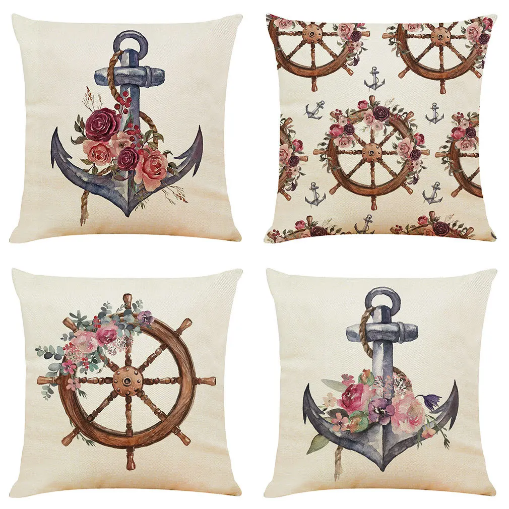 

45x45cm Cross border Hot Sale Maritime Pattern Linen Automobile Throw Pillow Cover Sofa Cushion Household Throw Pillow