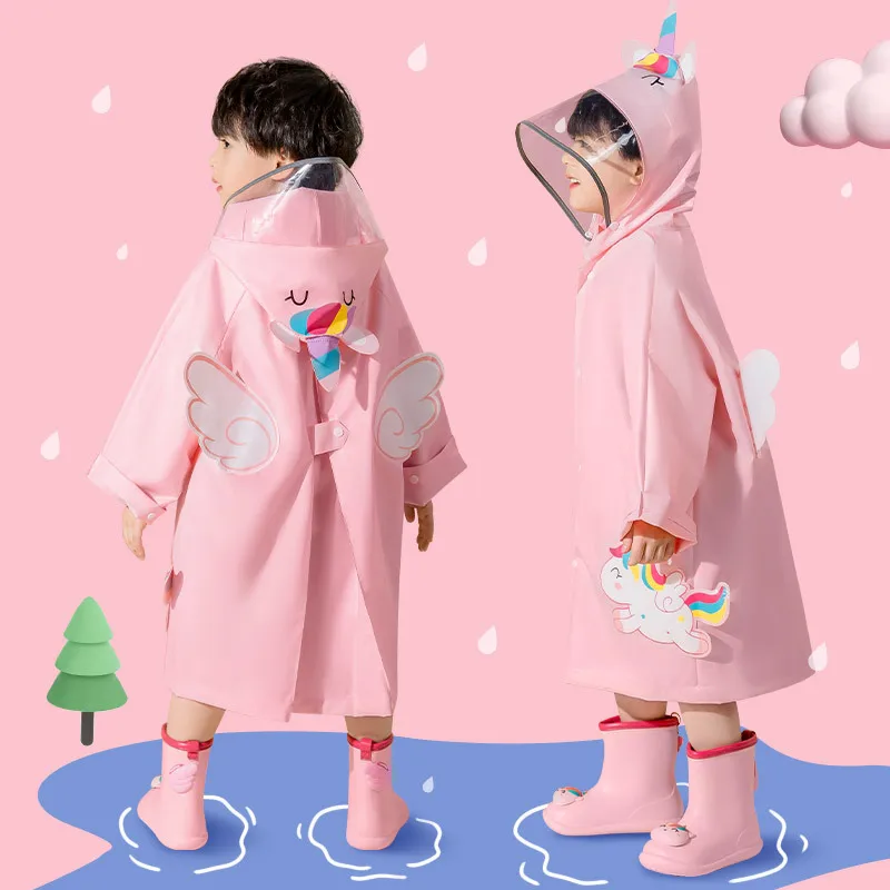 

Children's Cartoon Raincoat Thickened Waterproof EVA Rain Coat Kids Clear Transparent Tour Waterproof Rainwear Suit Raincoats