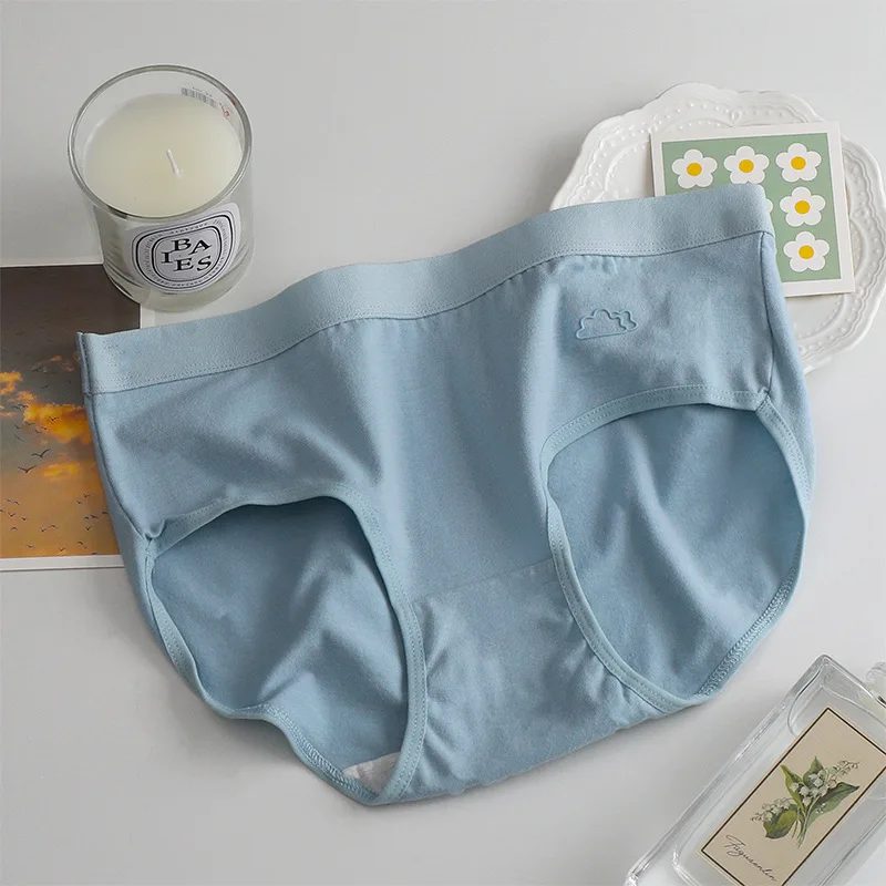 5pcs/batch, Women's Cotton Panties, Solid Color Panties Mid Waist Cotton Crotch Antibacterial Physiological Pants Women