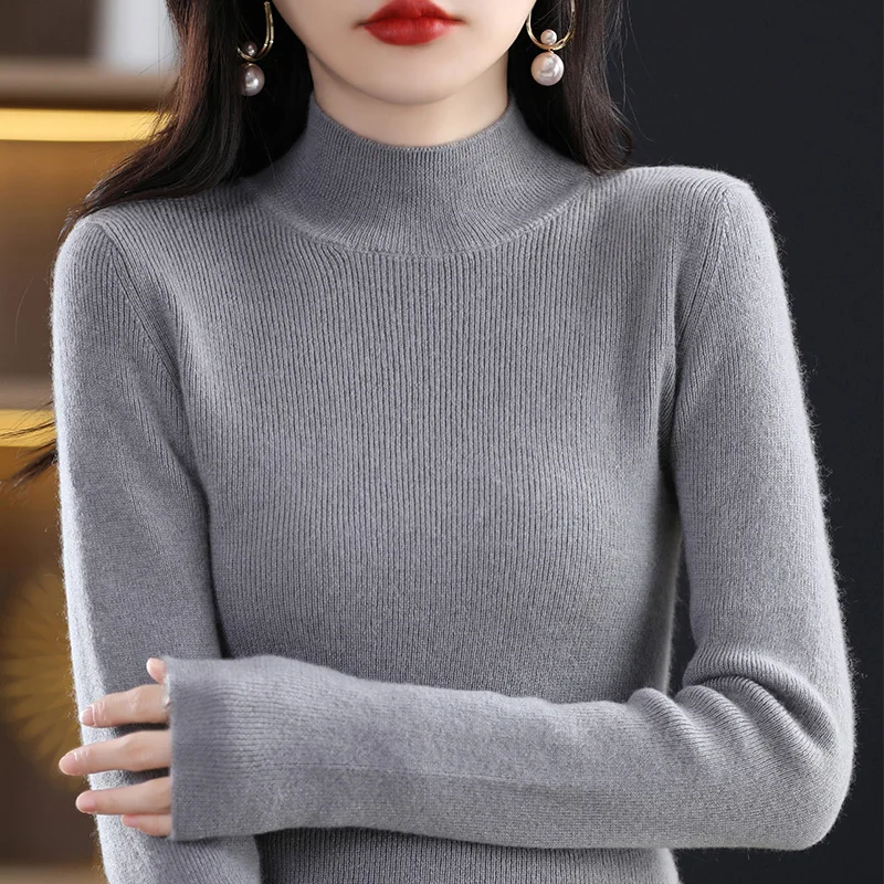 Half Turtleneck Sweater Women's Knitted Bottoming Shirt Autumn Winter New Slim Solid Color Inner Long-Sleeved Pullover All-Match