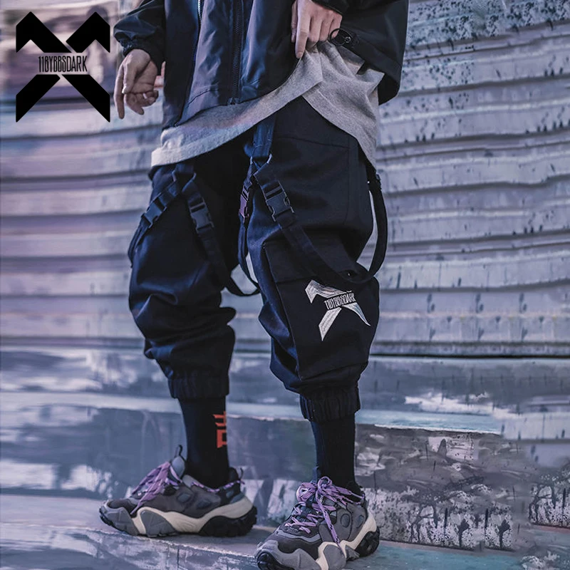 

11 BYBB'S DARK Hip Hop Cargo Pants Men Ribbons Casual Loose Joggers Trousers Elastic Waist Fahsion Harajuku Streetwear Pant W665