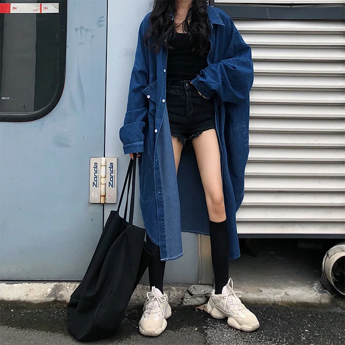 

SuperAen High Street Style джинсовая куртка Женская Осенняя Новинка 2023 Корейская Свободная рубашка с длинными рукавами джинсовая куртка