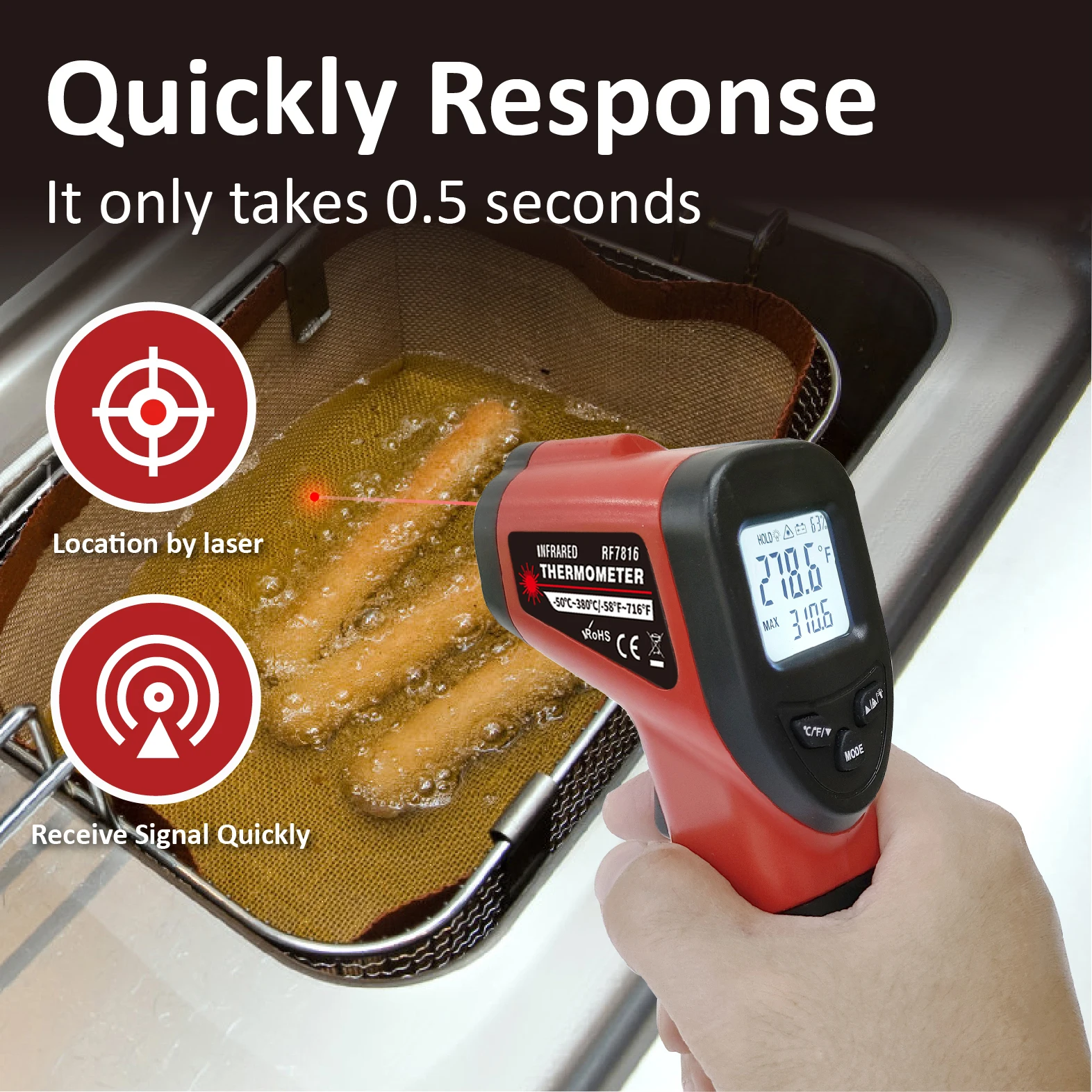 Цифровой термометр Бесконтактный промышленный инфракрасный лазерный Кухонный