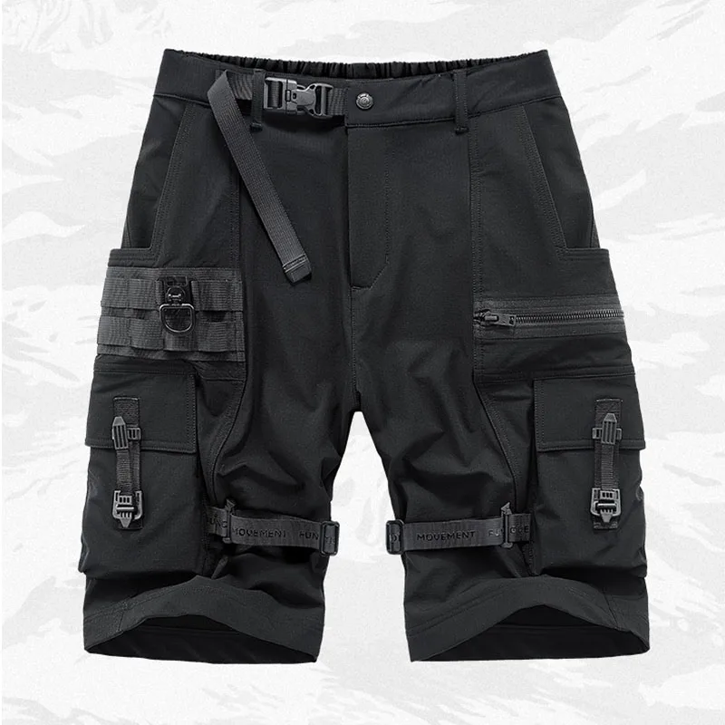 Black Hip Hop Cargo Techwear Casual Shorts Streetwear Summer Harakuju Military Short Pants For Male Multi Pockets Patchwork
