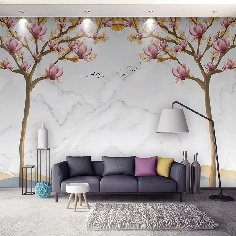 

Modern Custom 3D Papel De Parede Jazz White Tree Magnolia Flower TV Background Wall Wallpaper For Bedroom Walls Home Décor Tapet