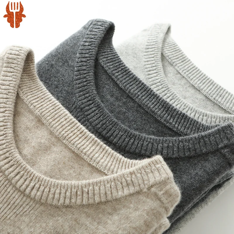 

2023 Spring and Autumn New 100% Merino Cashmere Sweater Men's Round Neck Pullover Knitted Loose Thin Underlay