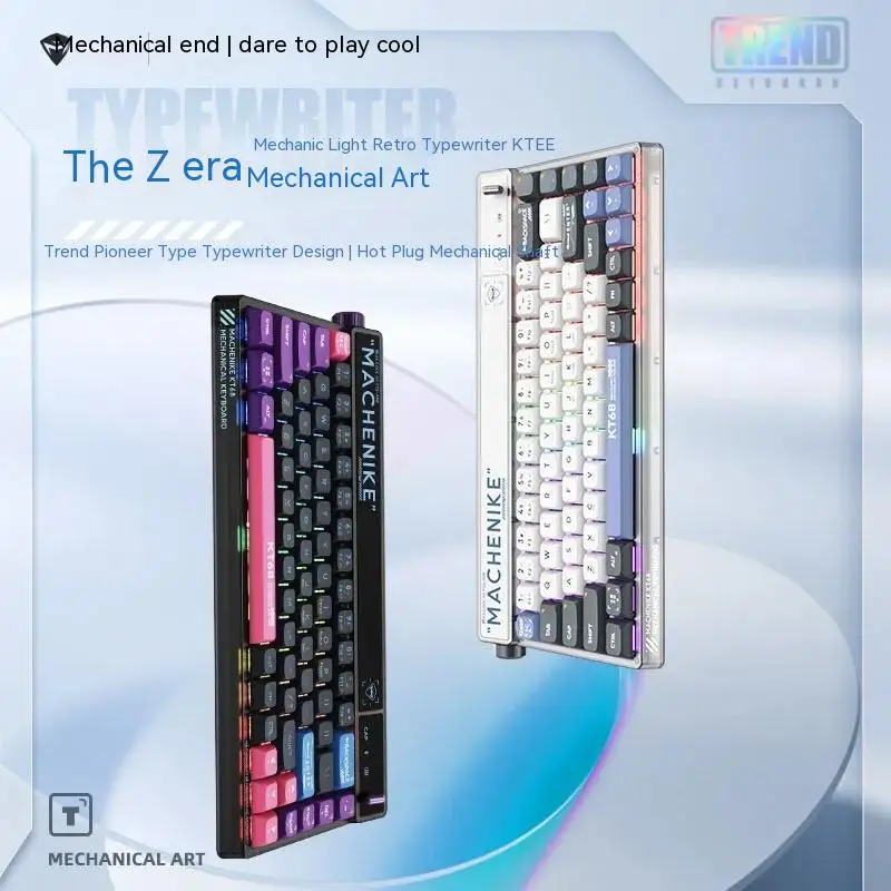 

New Mache Nike Mechanical Keyboard Three Mode Dynamic Smart Screen Hot Swap Rgb Backlit Gamer Keyboard Pbt Twist Switch 68 Keys