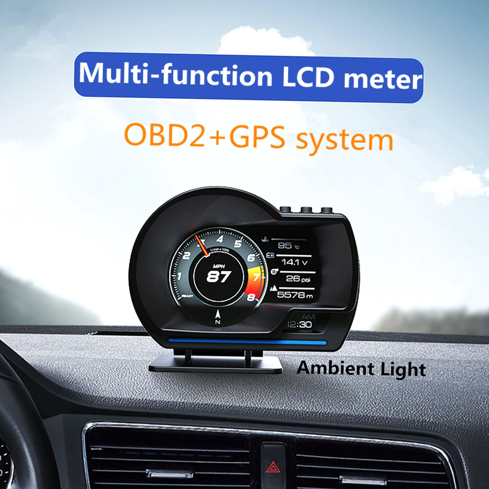 Фото Автомобильный проекционный дисплей (HUD) OBD2 Plus с GPS: Умный измерительный прибор, высокоточный спидометр, диагностический инструмент, удаление кодов неисправностей, безопасное вождение №3