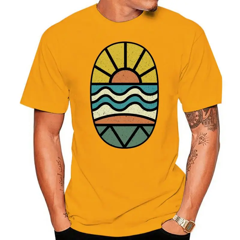 

Lets Go! Surfer T Shirt For Men Vintage T-shirt Geometric Sunset Sea Beach Printed Clothing Mens Black Tshirts Cotton Top Tees