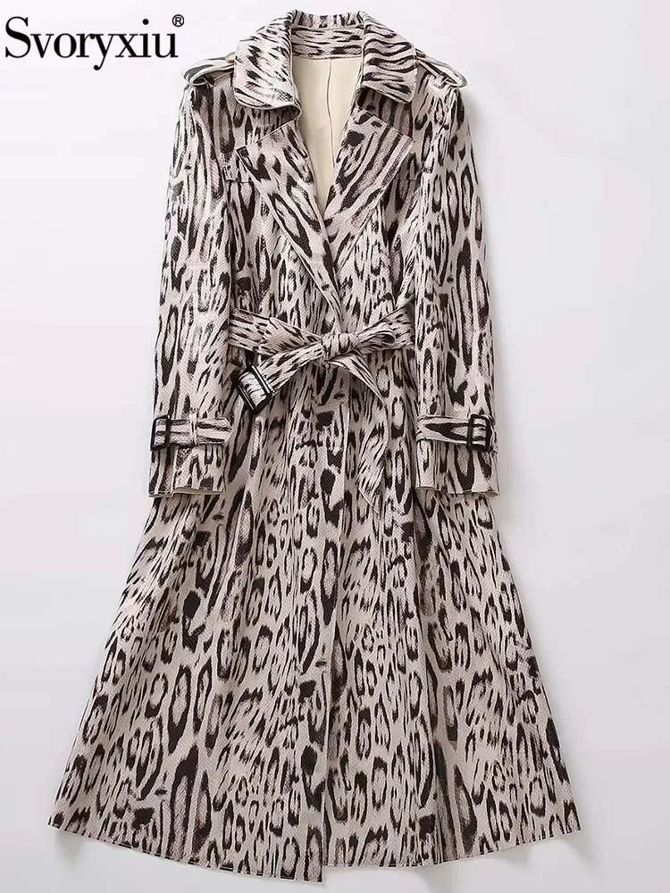 

Женский Длинный Тренч на завязках Svoryxiu, разноцветный Тренч с винтажным принтом, отложным воротником и высокой талией на осень и зиму