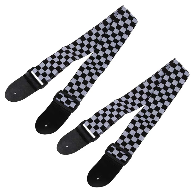 

2X Black White Checker Flag Strap for Electric Acoustic Guitar Musical Instrument