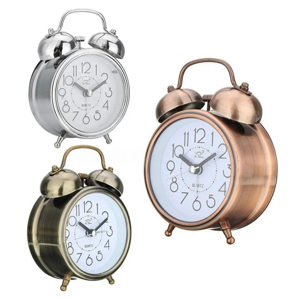 

Classic Silent Double Bells Quartz Movement Bedside Table Retro Mini Alarm Clock Decoration