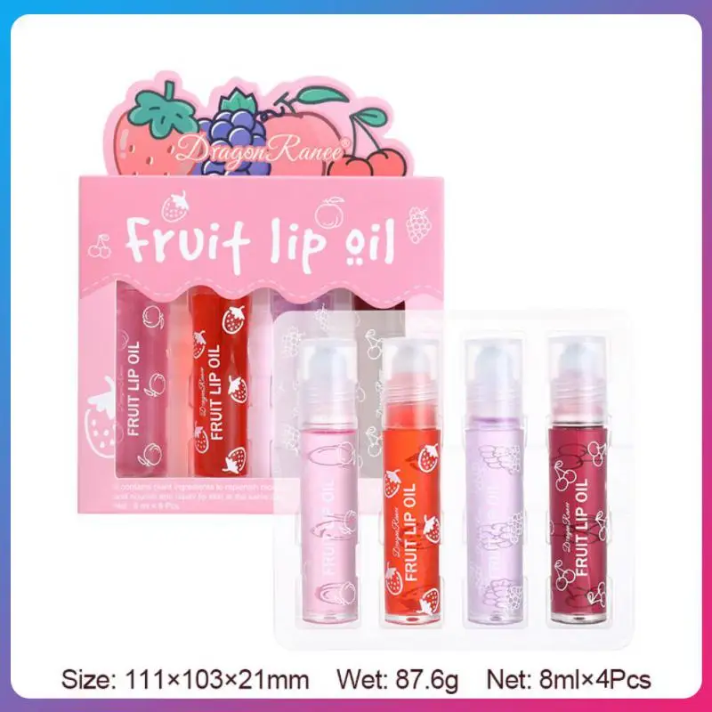 

Fruit Roll-on Lip Oil Set Long-lasting Glass Lip Gloss Lip Care Transparent Lip Glaze Transparent Toot Plump Moisturizing