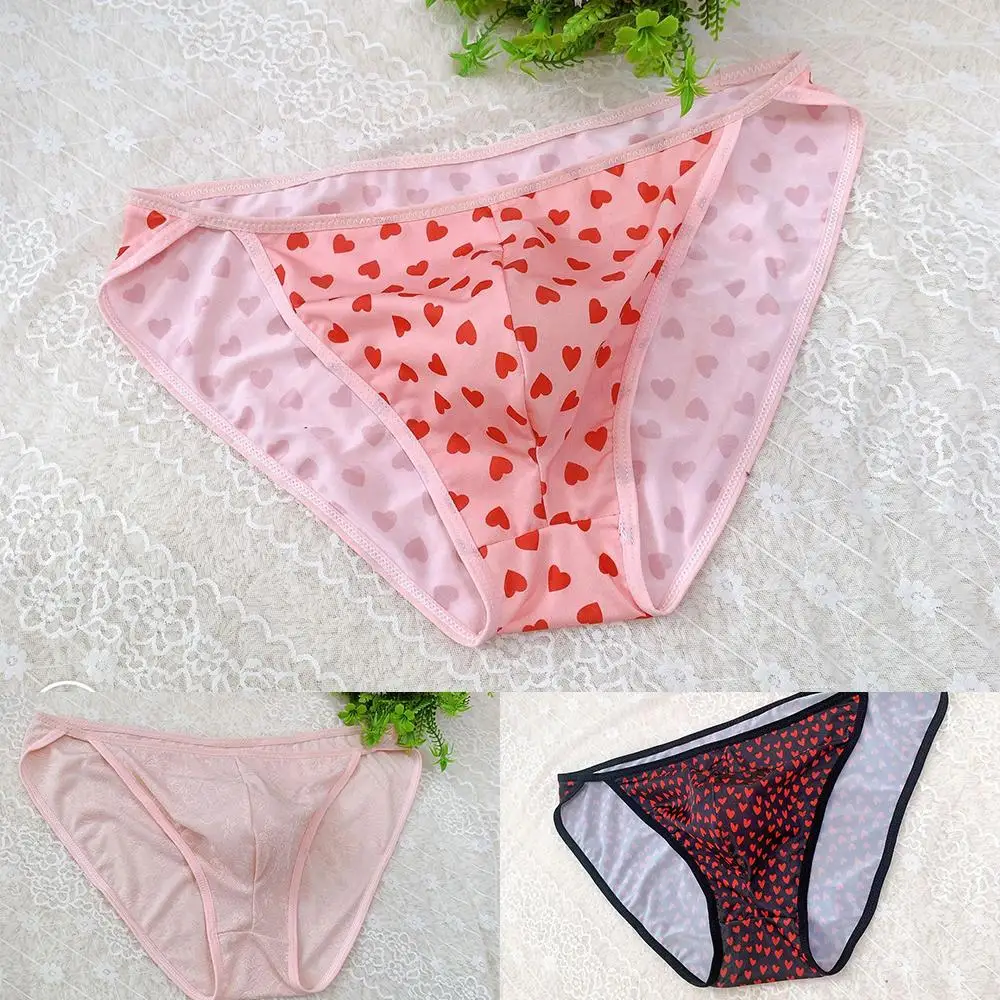 Men Sexy Ice Silk Print Bulge Pouch Briefs Bikini Lingerie Soft Comfortable Underwear Seemless Breathable Underpants A50