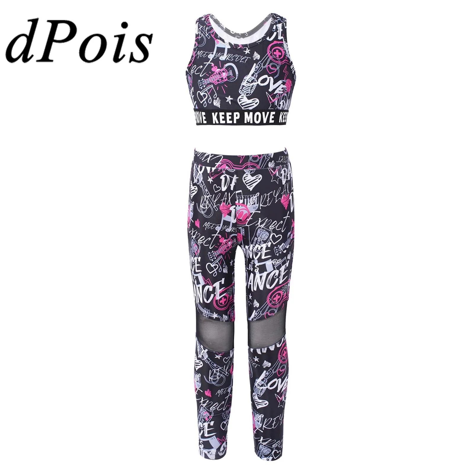 

Kids Girls Ballet Dancewear Sport Bra Top Mesh Patchwork Pant Leggings Workout Gymnastics Outfits Teens Ballet Dance Yoga Sets