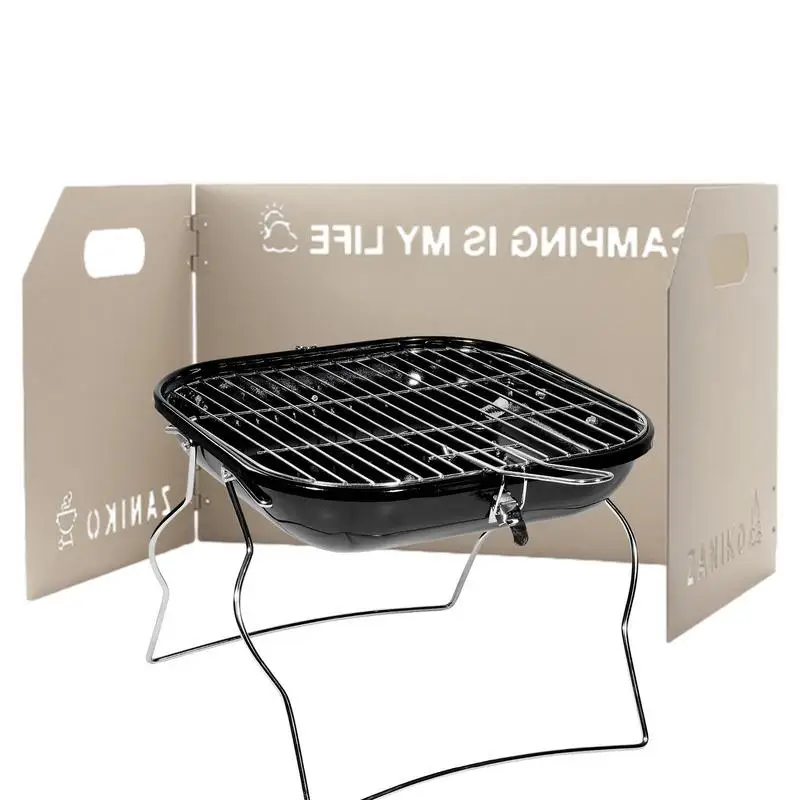 

Folding Outdoor Stove Windscreen 3 Plates Windproof Camping Stove Windshield With Storage Bag For Camping Picnic Cooking