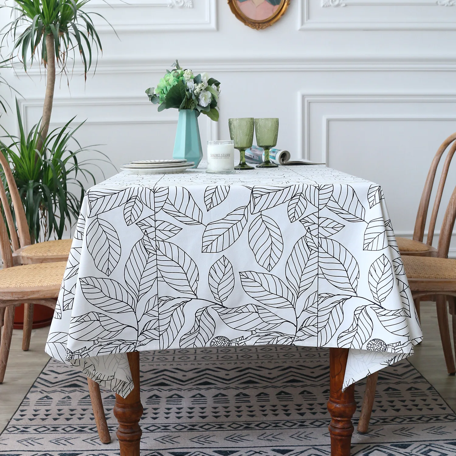 

New Table Cloth Leaf Printing Simple Printing Coffee Table Cloth Rectangular Table Cloth