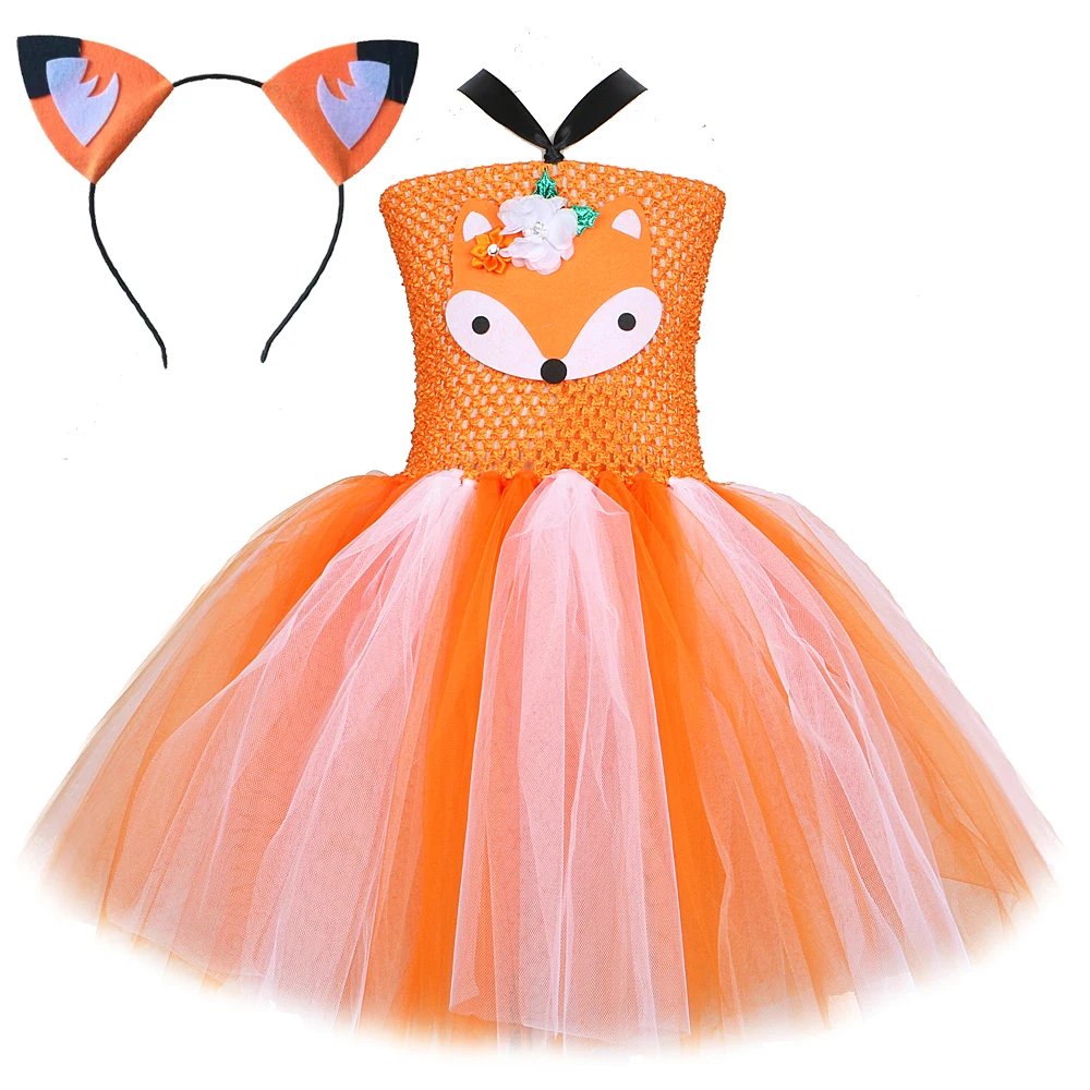 Animal Fox Halloween Costumes for Girls Kids Birthday Party Tutu Dress Toddler Girl Photoshoot Outfit Children Carnival Clothes