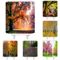birch trees forest shower curtain for bathroom landscape garden nature scenery maple leaf flowers bath curtains polyester fabric