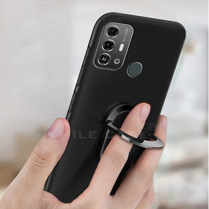 С кольцом Магнитный черный мягкий чехол из ТПУ для ZTE Blade A53 Pro