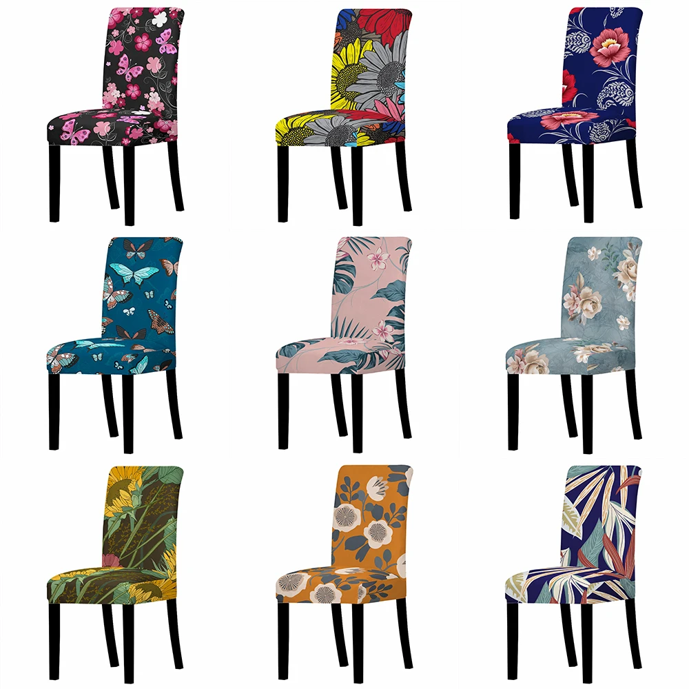 

Spandex Chair Cover Stretch Home Dining Elastic Floral Print Chair Cover Multifunctional Back Chair Elastic Cloth Universal Size
