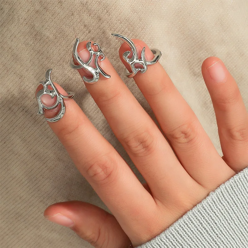 

New Punk Irregular Twist Nail Rings for Women Fashion Fingertip Protective Nail Opening Ring Girls Daily Party Hip Hop Jewelry