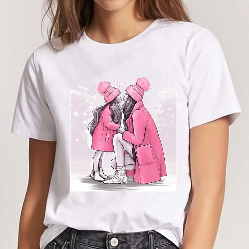 Футболка женская с принтом модная рубашка коротким рукавом для дочери и мамы в