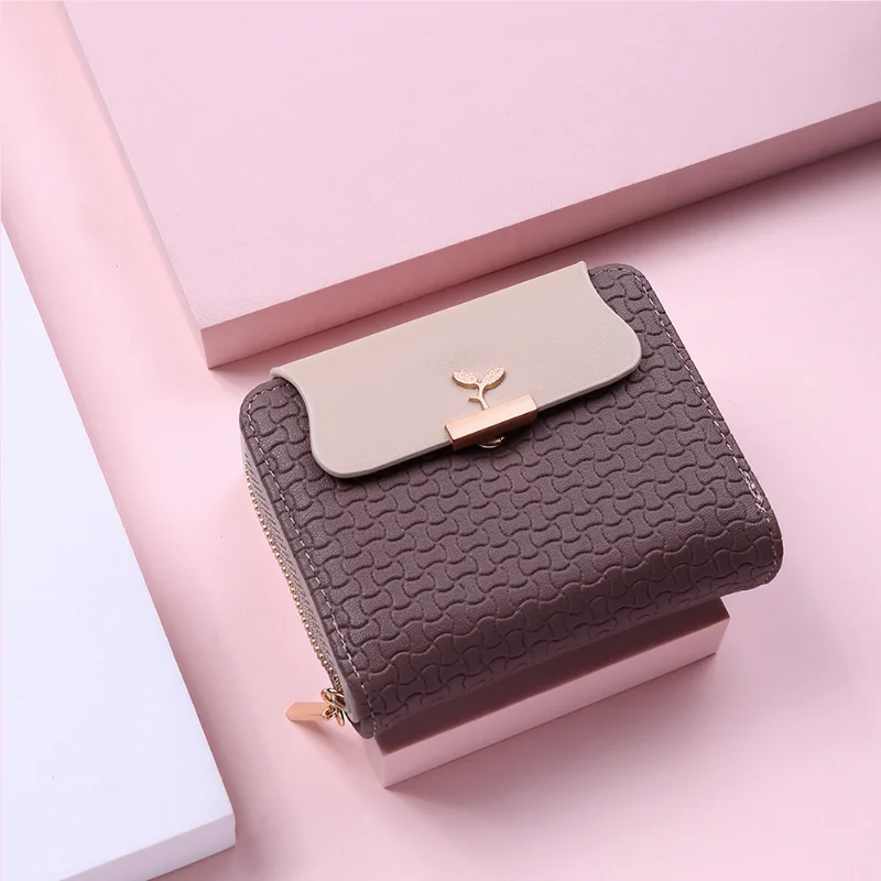 

Fashion Ladies Wallets Leaf Hasp Clutch Brand Designed Student Leather Mini Coin Purse Female Card Holder Money Bag Women Wallet