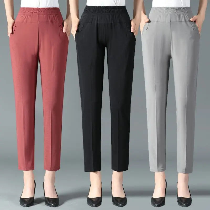 2023 New Spring Summer Casual Cotton Linen Pants Women Elastic Waist Solid Loose Ultrathin Women's Harem Pants Trousers X29