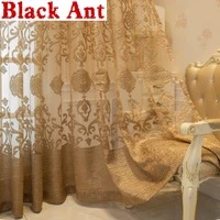 gold jacquard design curtains sliding glass door openwork vintage voile window decorations custom curtains for bedroom tulle