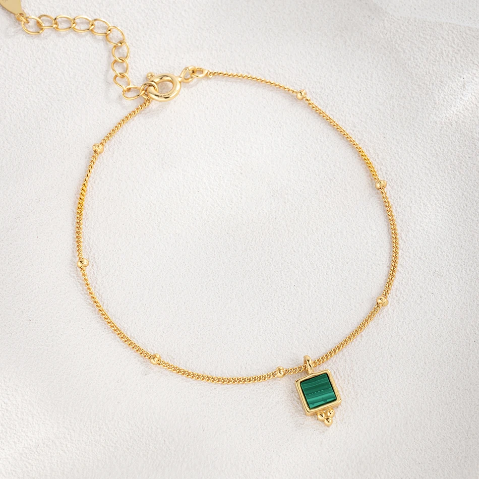 

Женский Регулируемый браслет из серебра 925 пробы, с квадратным кулоном из Малахита