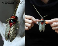 metal fashion new charm vintage bronze tone metal insect cicada pendant sweater necklace
