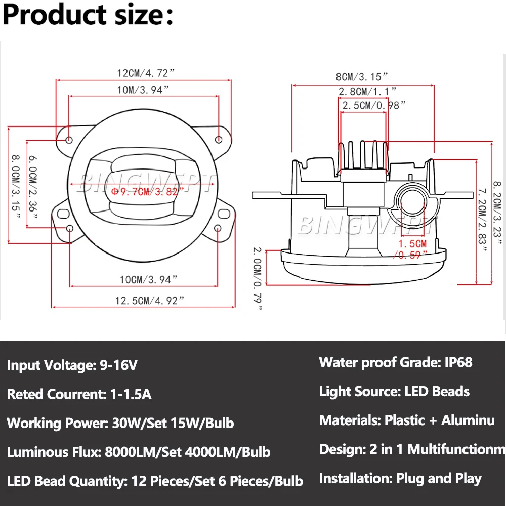 2 шт. передняя противотуманная фара для автомобиля 30 Вт 8000 лм 12 В