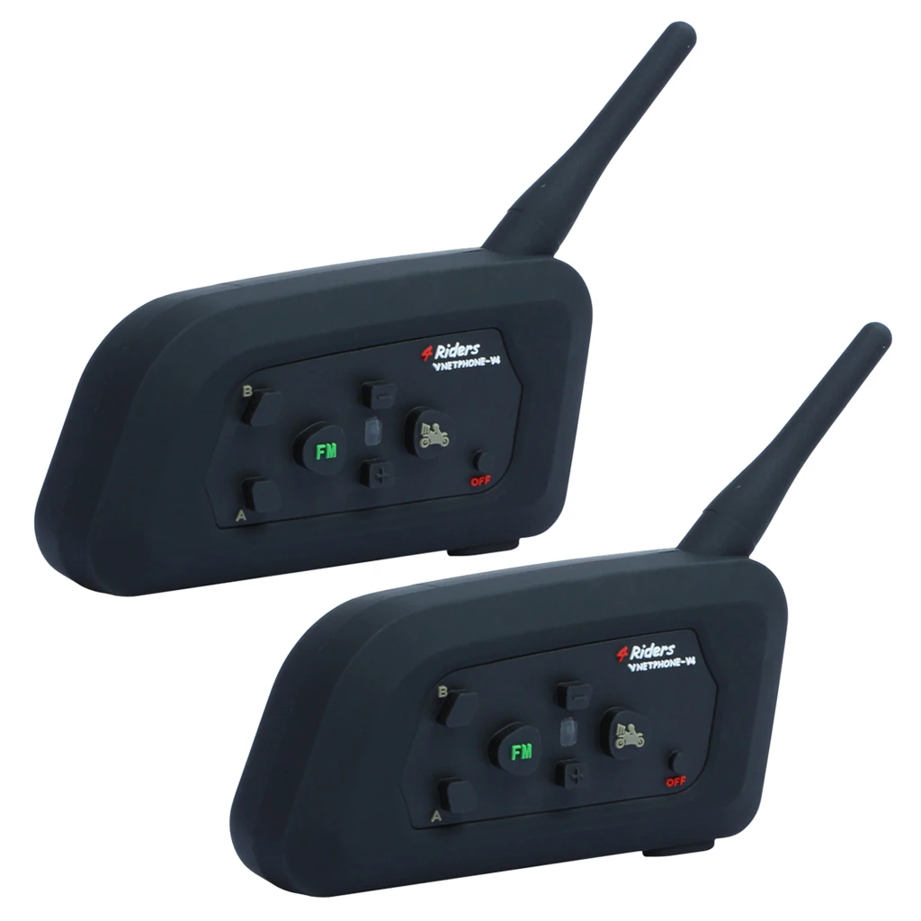 

2Pieces Vnetphone V4 1200M 4 Riders Interphone Full Duplex Bluetooth Intercom Headset for Motorcycle Helmet with FM radio