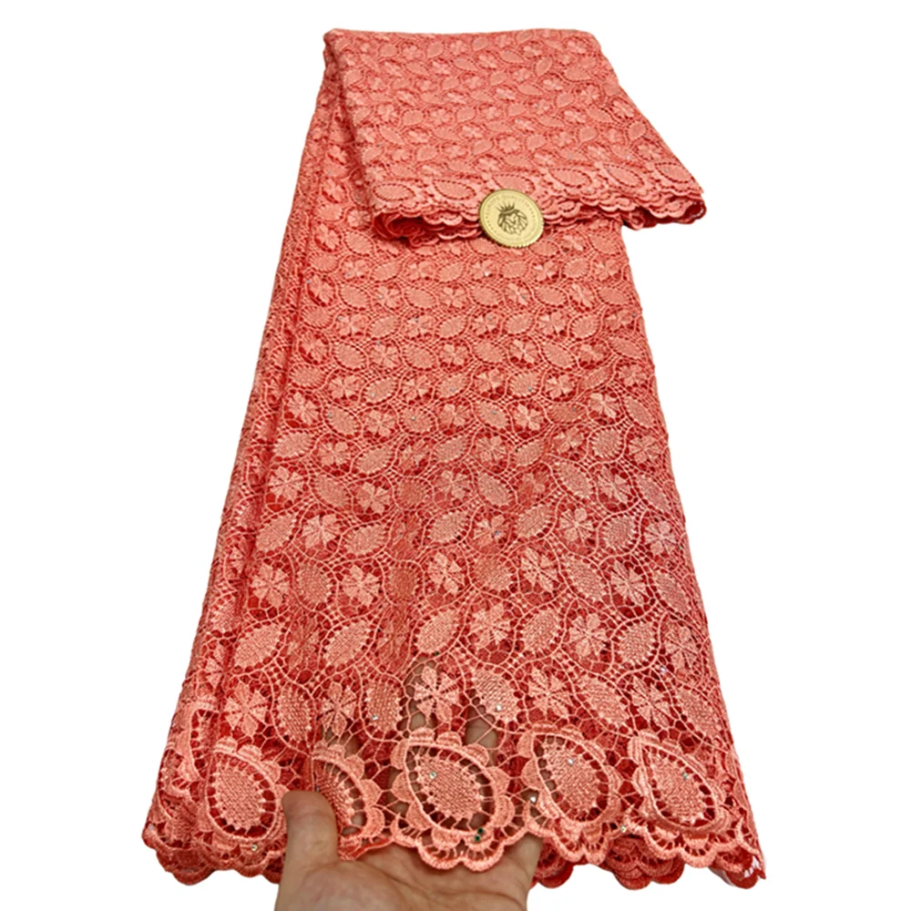 Лидер продаж оранжевая молочная шелковая кружевная ткань в африканском стиле с