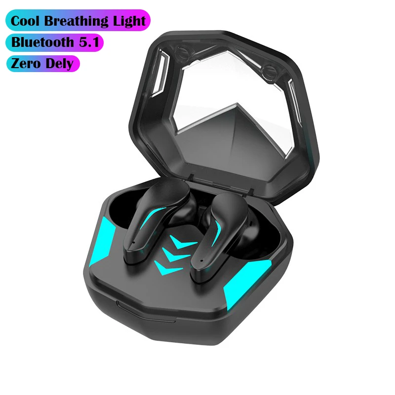 

EFFEOKKI Bluetooth Tws Gaming Wireless Earphone No Delay Low Latency Headset 5.1 Bass Game Mode Microphone Breathing Lights
