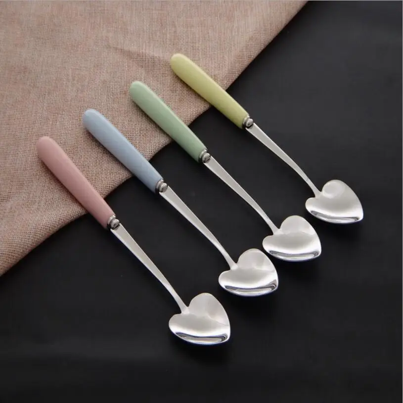 

Ceramic Handle Cake Dessert Spoon Coffee Tea Stir Spoon Heart Shaped Ice Cream Spoon Stainless Steel Stirring Spoon