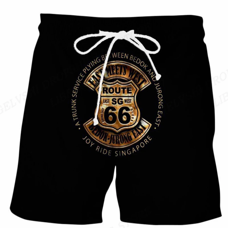 

Route 66 Board Shorts Men Fashion Swimwear Beach Shorts Racing Trunk Sports Pants Men's Briefs Swimsuit Kids Short American