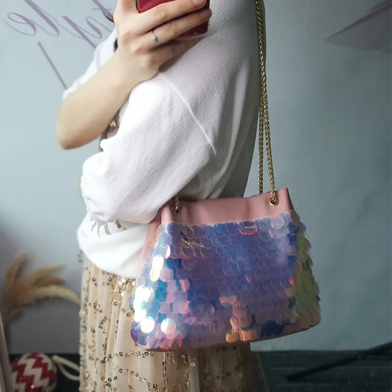 

2022 new trendy sequin chain girl tote female messenger shoulder bag Ladies Rhinestone Purses and Handbags