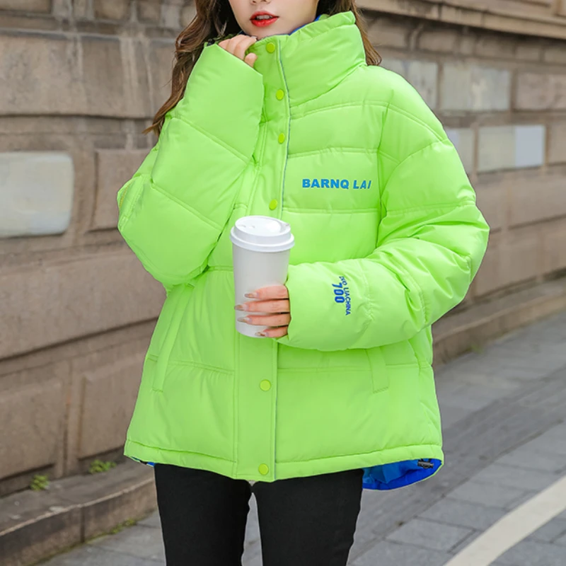 Women Winter Letter Outerwear Snow Wear Jackets Parkas 2023 Winter Candy Color Coats Loose Thick Warm Hooded Padded Jacket Girls
