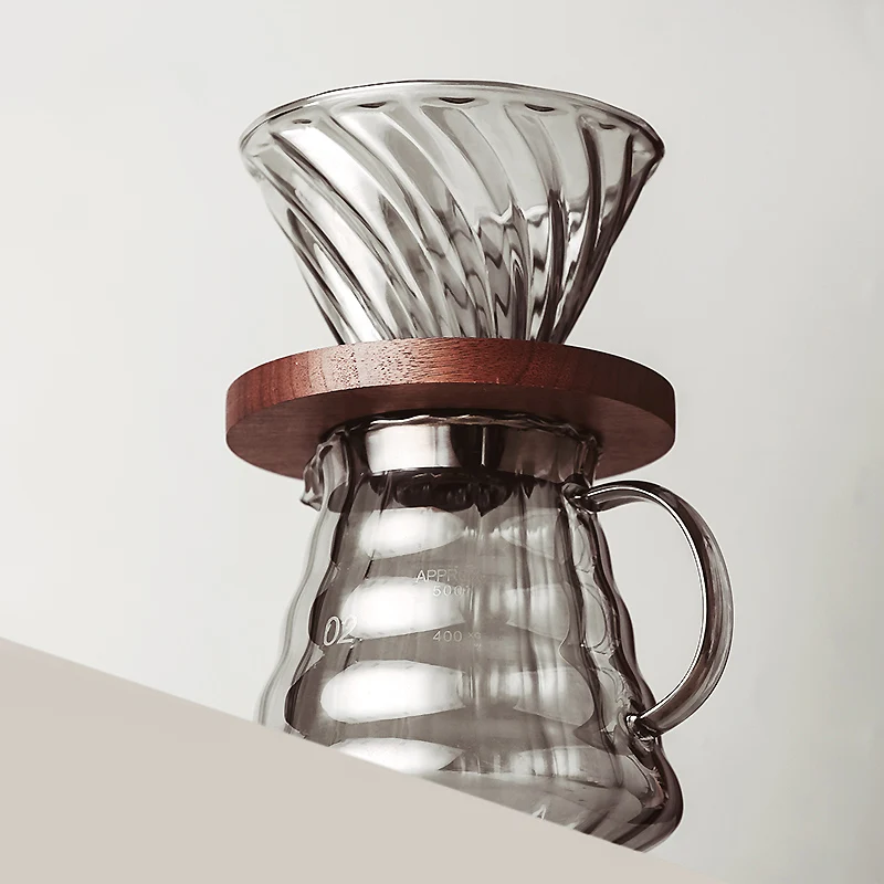 

Кофейник V60 с капельницей объемом 500 мл, Стеклянная Воронка, портативная кофеварка для капучино, чашка с фильтром и деревянным держателем, Се...