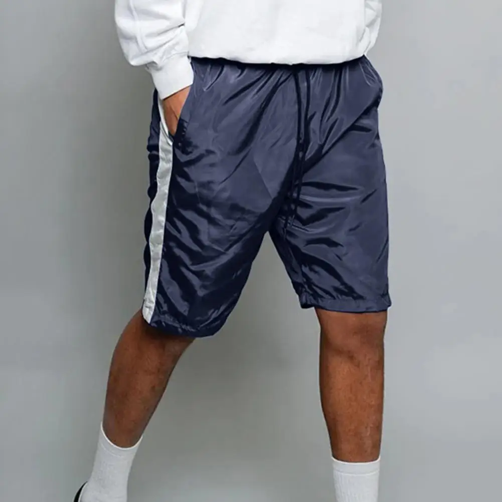 

Men Summer Shorts Loose Elastic Waist Sports Shorts Color Matching Drawstring Knee Length Short Casual Breathable Loose Shorts