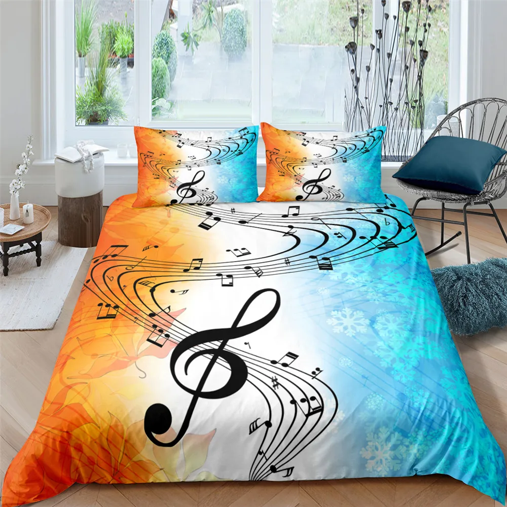

Printed 2/3Pcs Duvet Cover And Pillow Case Bedding Sets EU/US/AU Single Twin Full Queen King Size Black White Musical Note