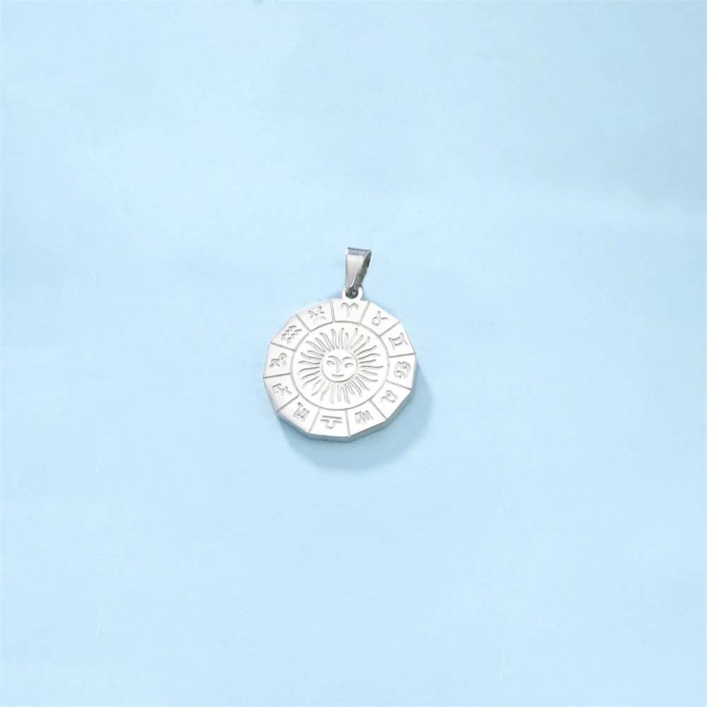 5pcs/Lot Wholesale 12 Constellation Pendants Stainless Steel Sun Charms For Jewelry Making Diy Necklace Keychains Accessories