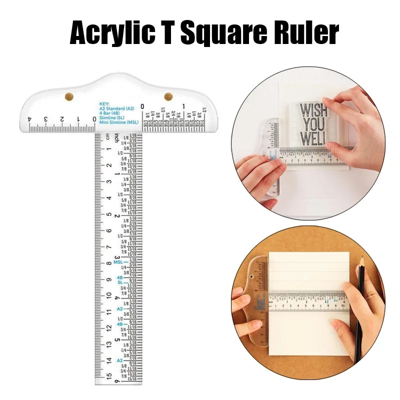 

6" Clear Acrylic T-Square Ruler For Easy Reference While Crafting T-Square Ruler Handtool In Both Inches And Metric Measurements