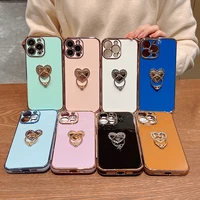 luxury love heart ring holder silicone phone case for iphone 13 12 11 pro xs max se xr x 8 7 plus ultra thin electroplate cover