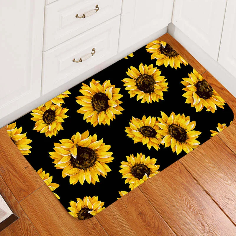 

Door Mat Carpet Floor Mat Foot Mat Non-slip Corridor Kitchen Bedroom Balcony BathroomSunflower Pattern Black Door Mat