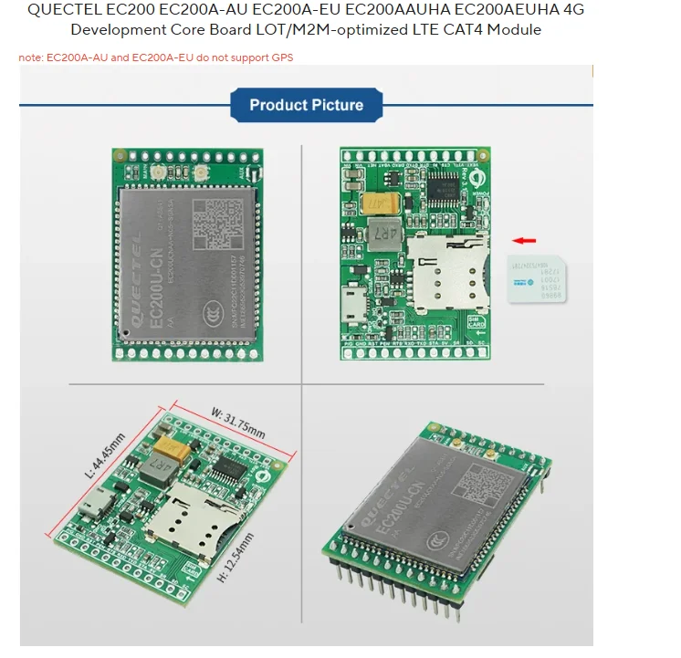 QUECTEL EC200 EC200A-AU EC200A-EU EC200AAUHA EC200AEUHA 4G-модуль для разработки, оптимизированный для IoTM2M, LTE CAT4 (art.: 3920dc22ccb50) - 3920dc22ccb50