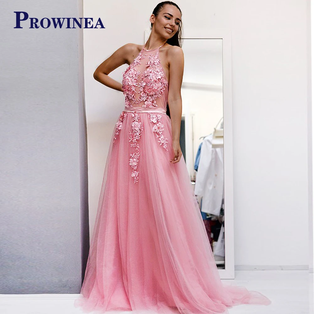 

Prowinea Charming Beadings Tulle Scoop Backless Evening Party For Women Illusion Pleat Custom Made Floral Print Robes De Soirée