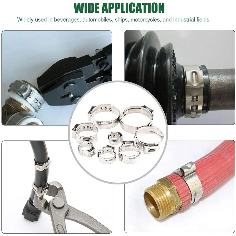 140PCS/Set Car Fuel Water Hose Pipe 5.8-21mm 304 Stainless Steel Single Ear Clamp + 1PCS Clip Pliers |